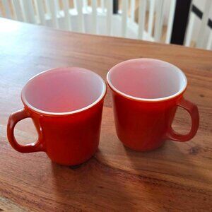2 Vintage Milk Glass Corning Burnt Orange Coffee Cups Mugs  3 1/2”H